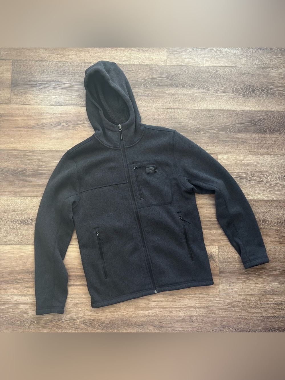 The North Face Men's Black Hooded Fleece Zip-Up Jacket Medium